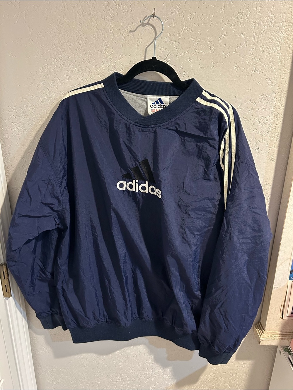 adidas Navy Windbreaker with White Shoulder Stripes
